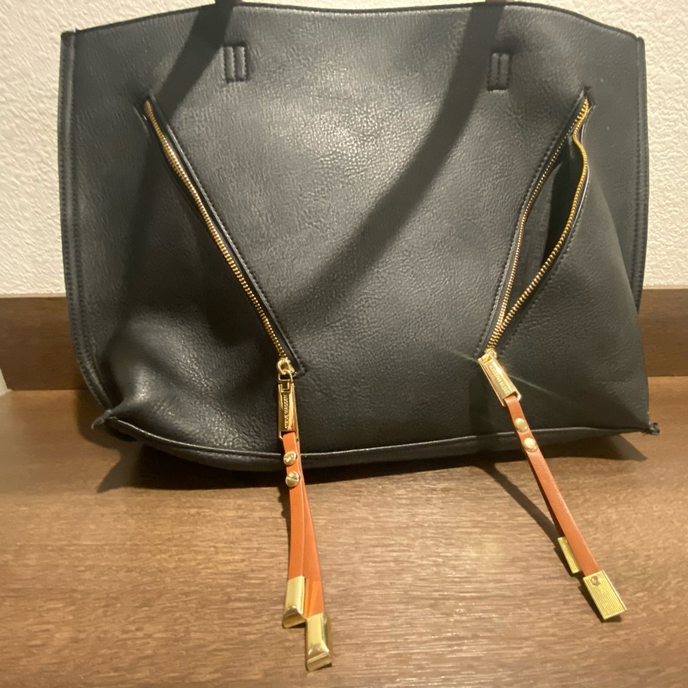 Steve Madden Black Tote with Gold and Tan Accents
